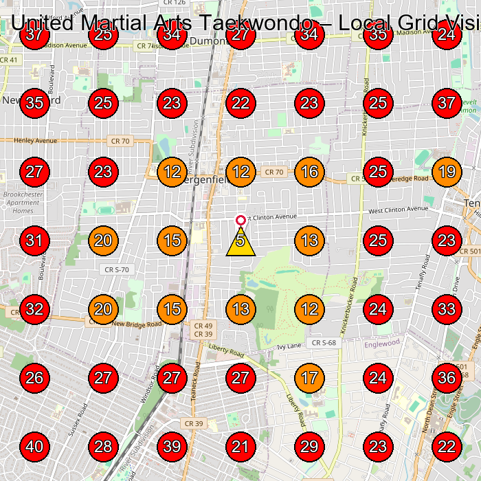 United Martial Arts Taekwondo GeoGrid visibility map for Martial Arts School in Bergenfield